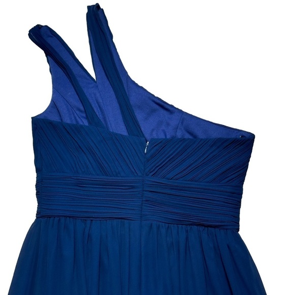 Levkoff Navy Blue Chiffon One Shoulder Full Length Gown US 12 - Picture 6 of 9